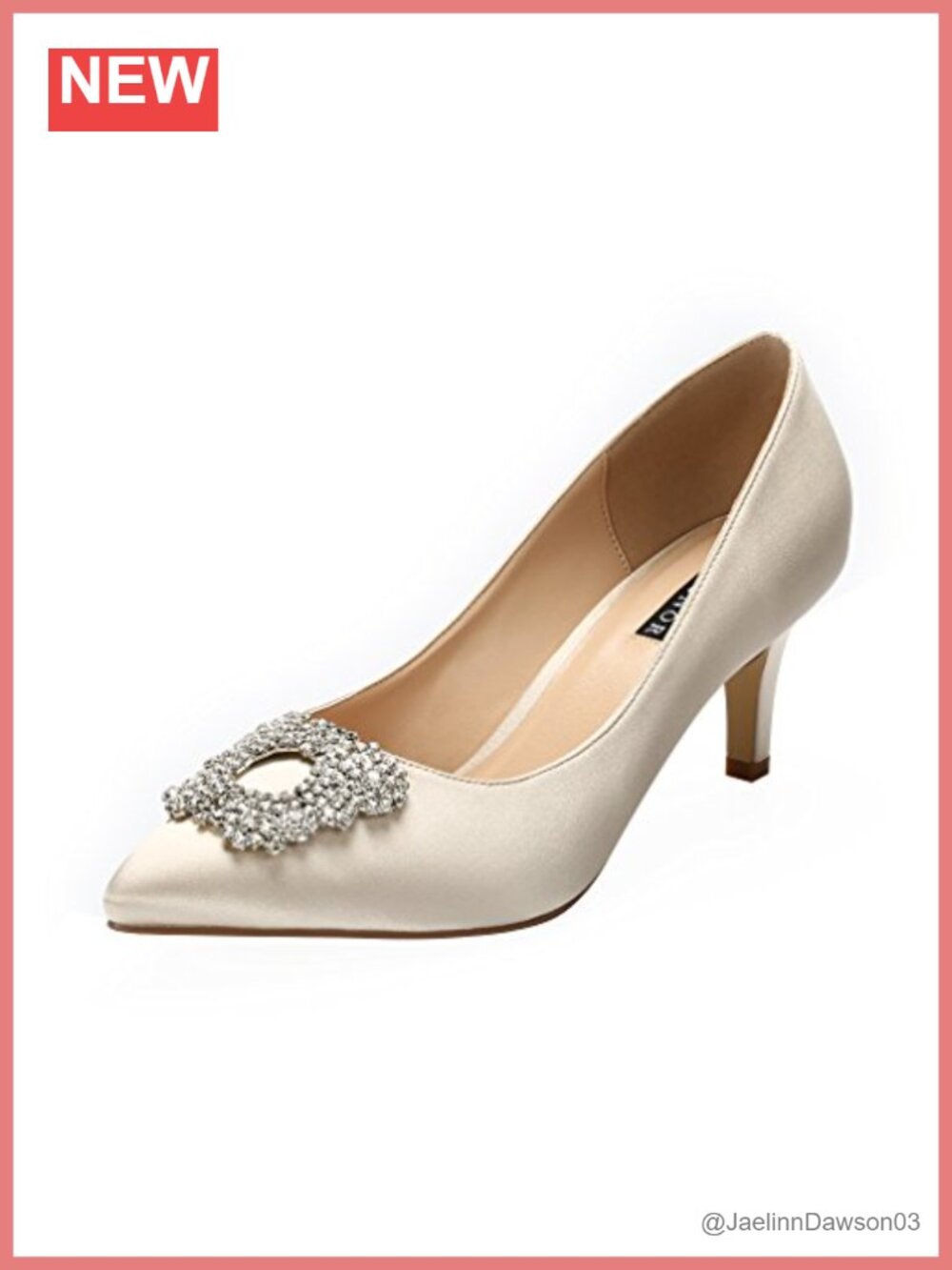 Women's Satin Pumps with Rhinestone Brooch, Low Heel Wedding Evening Shoes